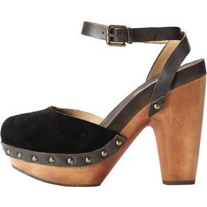 Flogg Darcie Black Ankle Strap Suede Platform Clogs Size 8